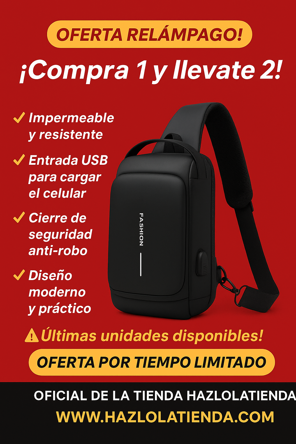 Bolso Bandolera antirrobo Hazlolatienda- COMPRA UNO Y LLÉVATE 2 GRATIS 🏷️